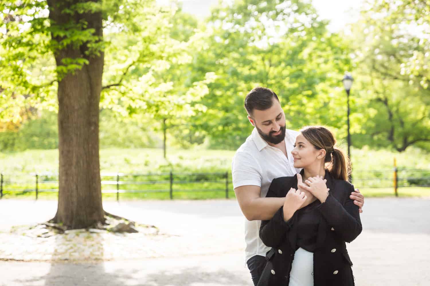 Couple hugging on the Mall in Central Park