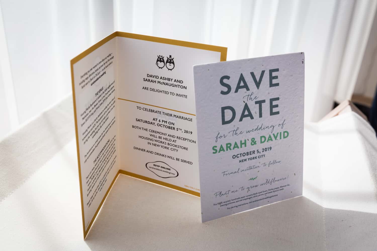 Paper wedding invitation and save the date card