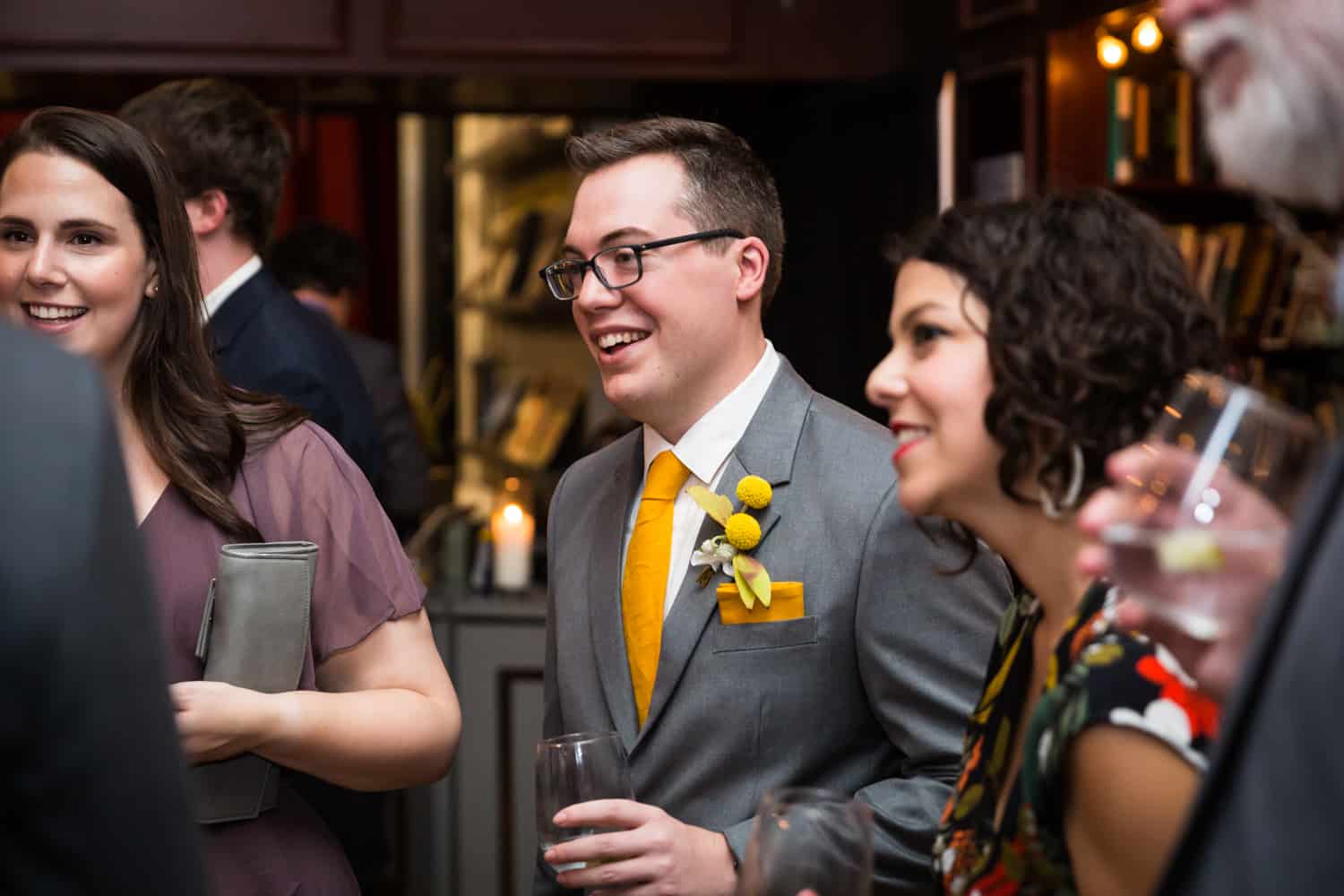 Guests enjoying reception at a Housing Works Bookstore Cafe wedding