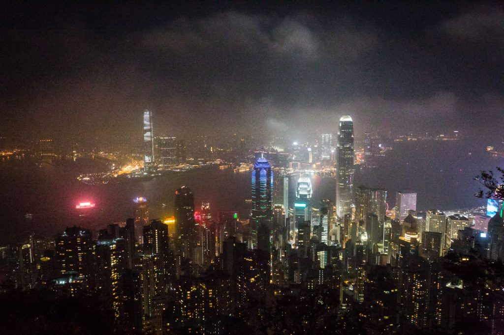 The skyscrapers of Hong Kong at night