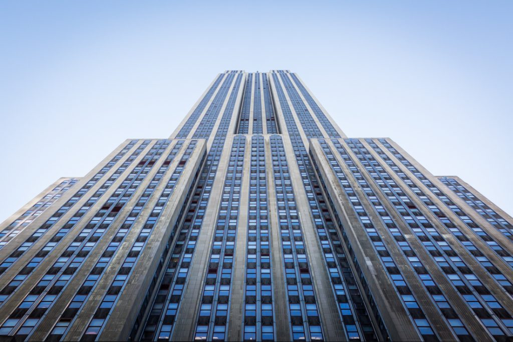 View from ground looking up of Empire State Building
