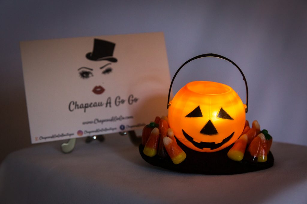 Pumpkin fascinator that lights up by Chapeau A Go Go