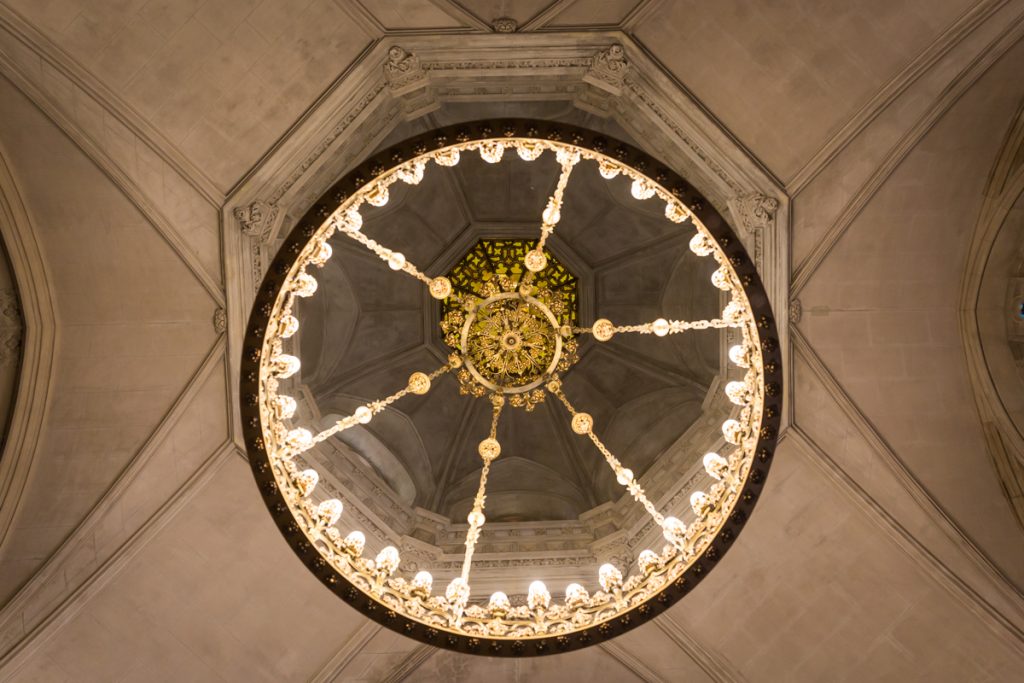 Chandelier in the historic chapel at Green-Wood Cemetery