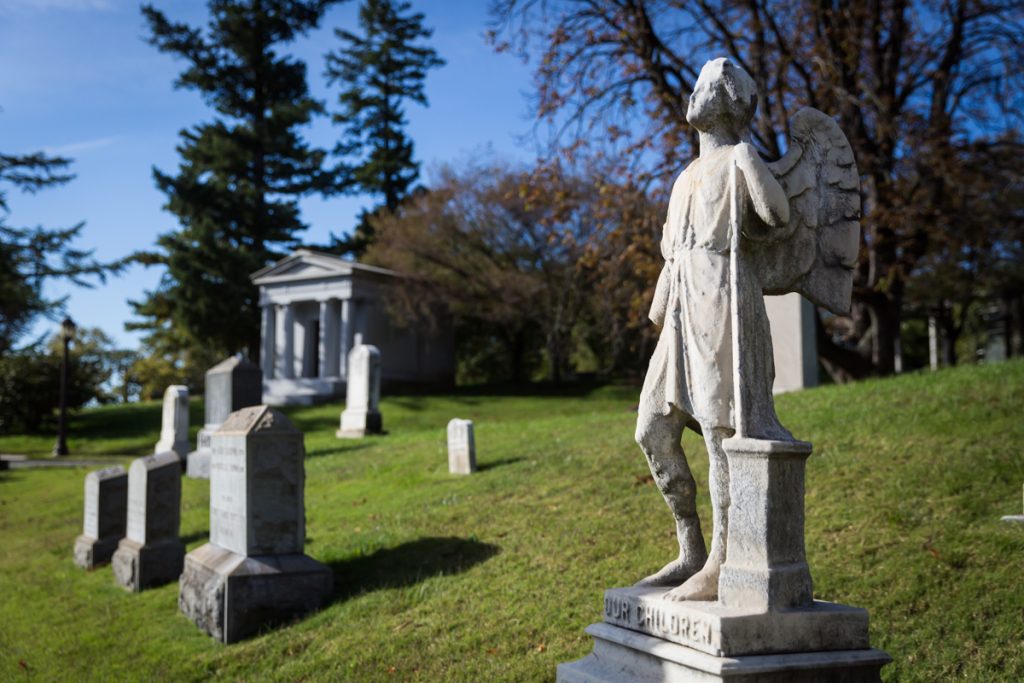 Graves and statues for an article on visiting Green-Wood Cemetery
