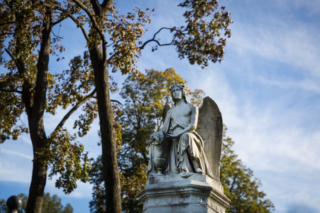 Angel statue for an article on visiting Green-Wood Cemetery