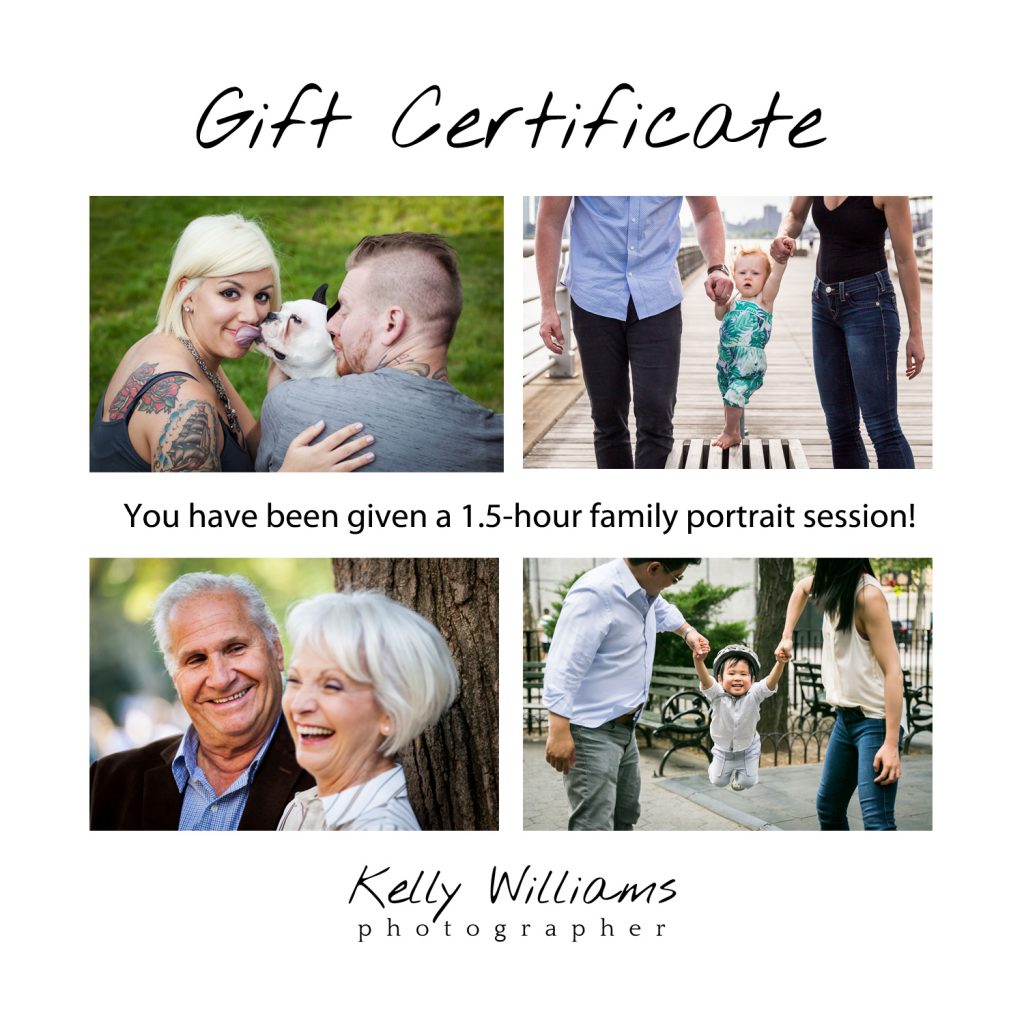 Family portrait gift certificate front page