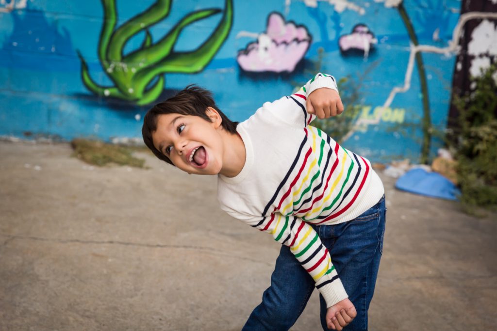 Little boy making funny face during a Gowanus family portrait session