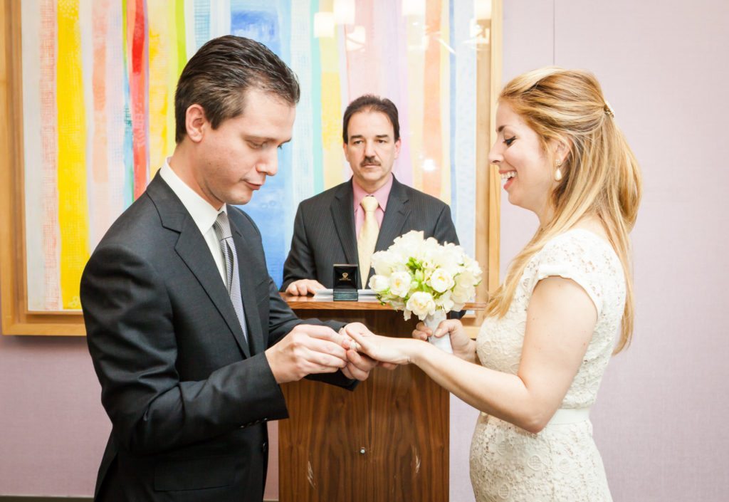 Ceremony at a Manhattan Marriage Bureau wedding, by NYC wedding photojournalist, Kelly Williams