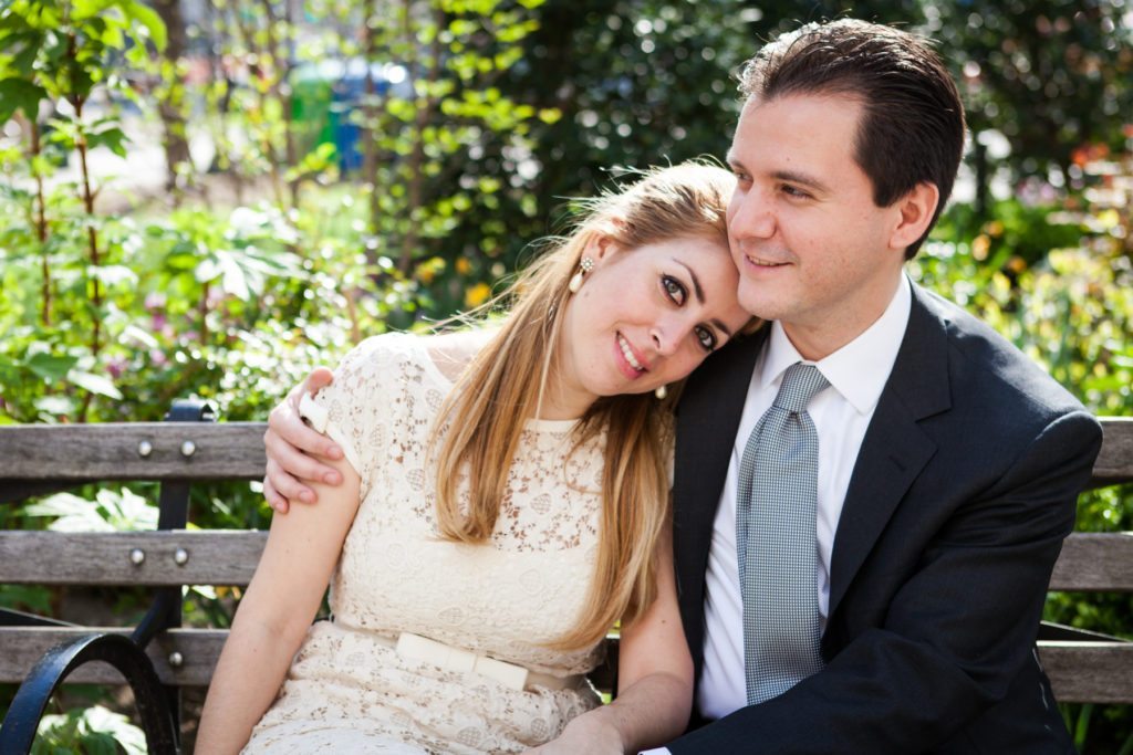 Bride and groom portrait after a Manhattan Marriage Bureau wedding, by NYC wedding photojournalist, Kelly Williams