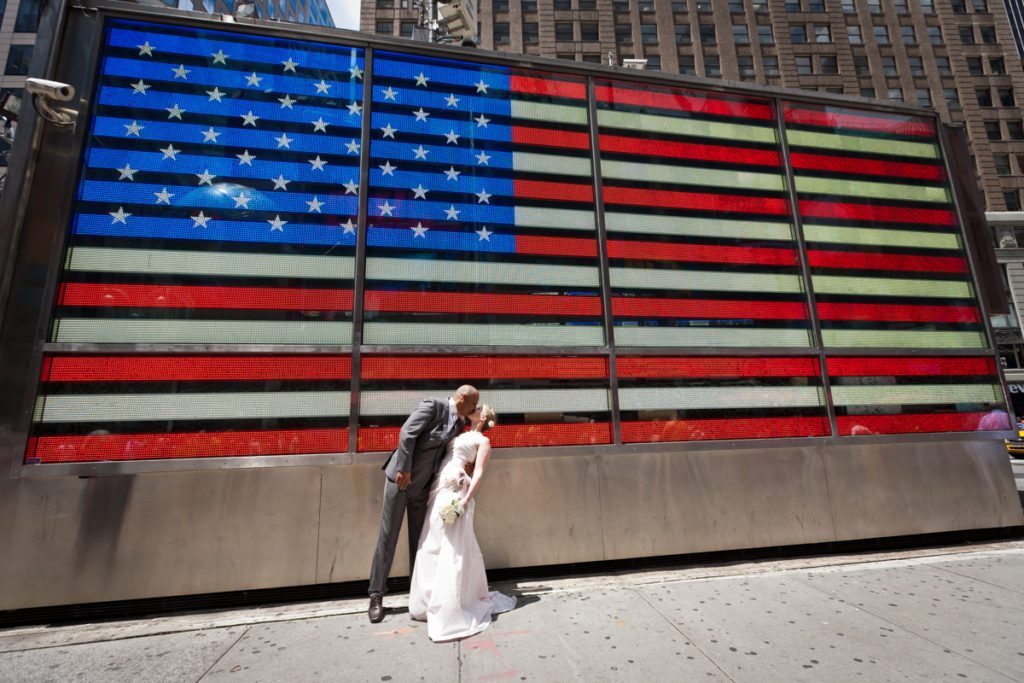Brian and Niki's wedding photos in Times Square by NYC wedding photojournalist, Kelly Williams