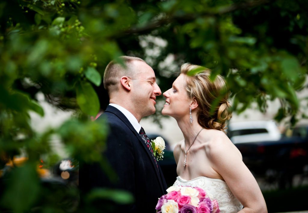 Bride and groom portrait after a NYC City Hall wedding, by Kelly Williams