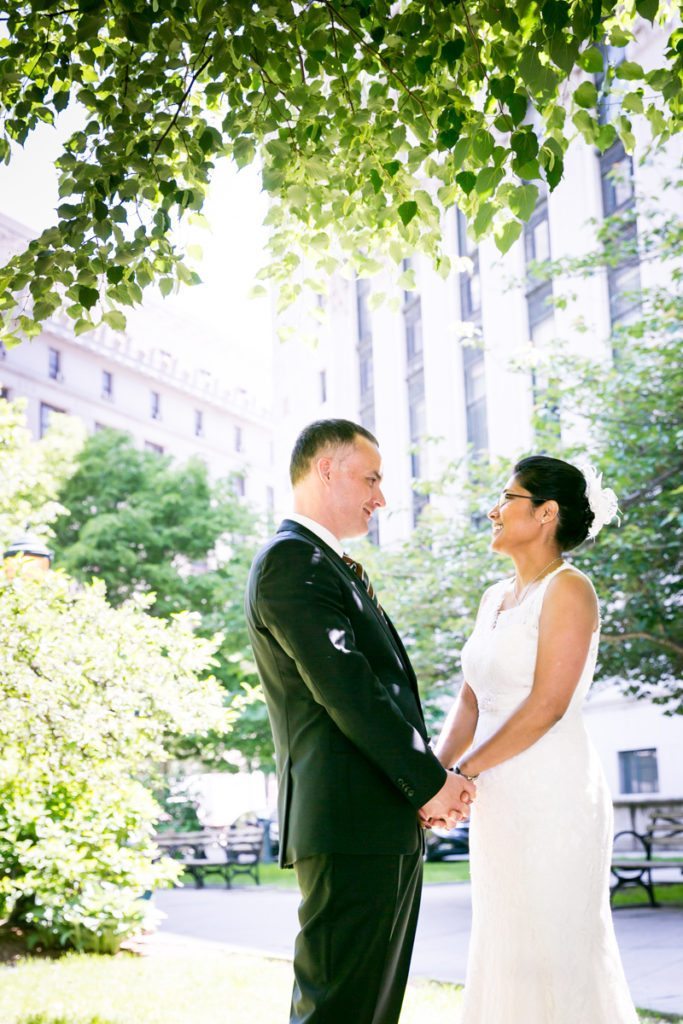 Portrait of a bride and groom, by NYC City Hall wedding photographer, Kelly Williams