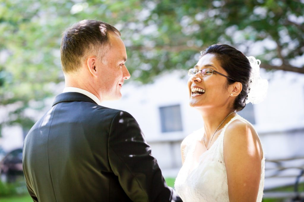 Portrait of a bride and groom, by NYC City Hall wedding photographer, Kelly Williams