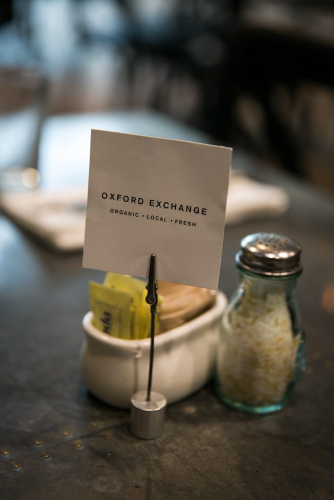 Detail of a table setting at the restaurant of the Oxford Exchange in Tampa, Florida