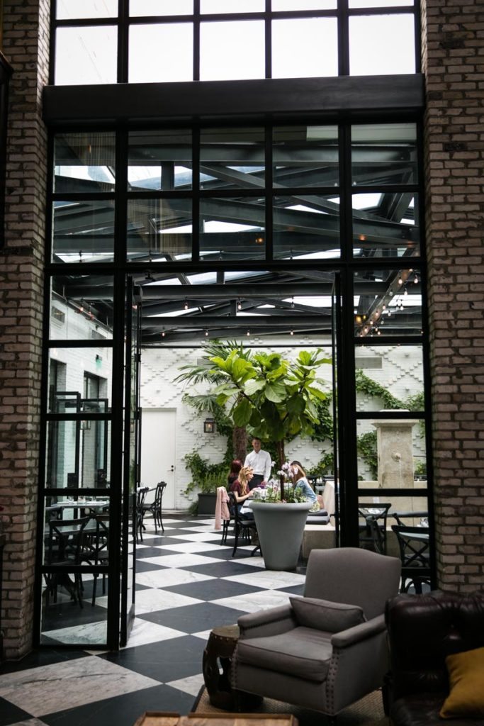 The conservatory in the restaurant of the Oxford Exchange in Tampa, Florida