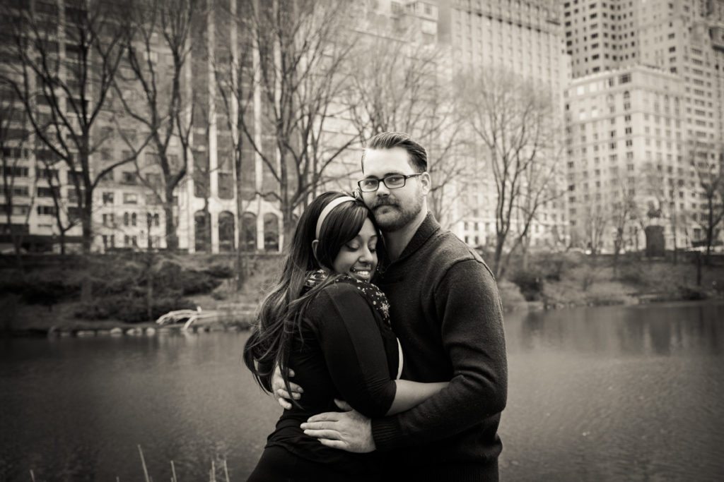 Photos of the happy couple after the Central Park carriage ride proposal, by NYC wedding photojournalist, Kelly Williams
