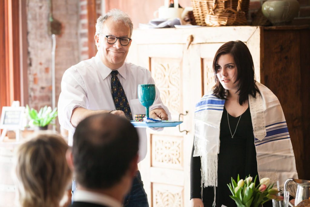 Bat mitzvah ceremony at Covo Restaurant, by NYC bat mitzvah photographer, Kelly Williams