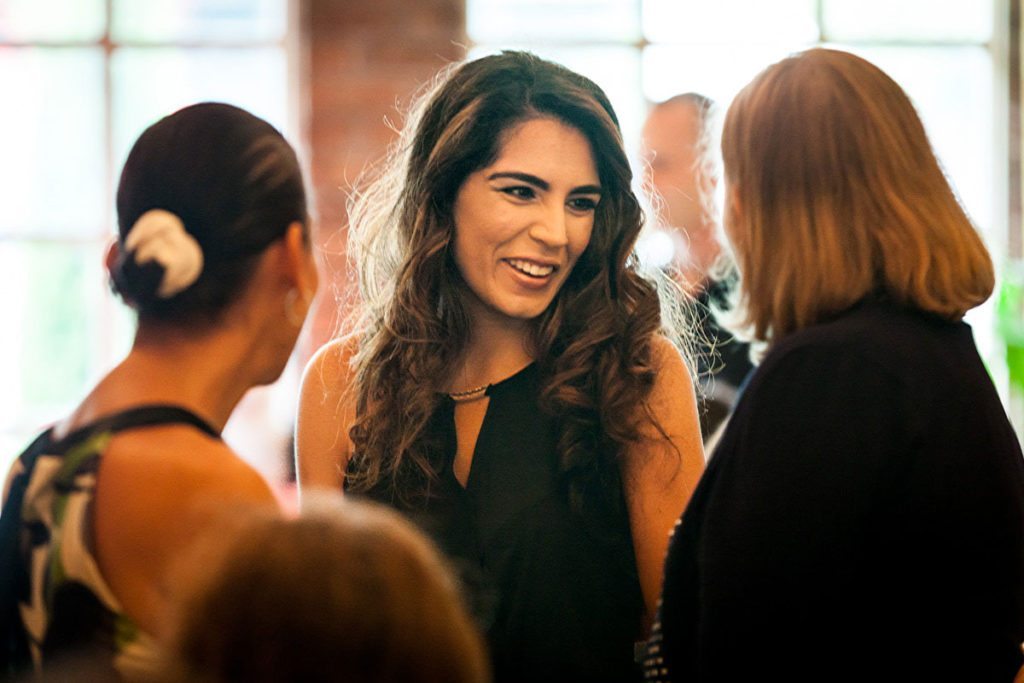The bride mingling at  her shower by Bay Ridge bridal shower photographer, Kelly Williams