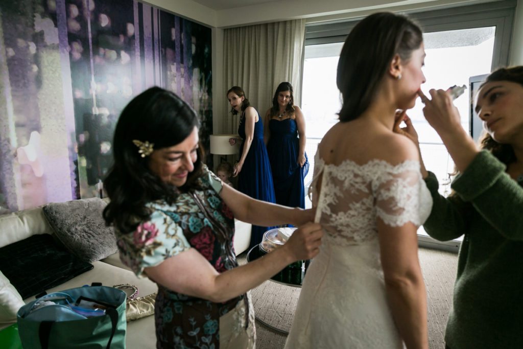 Bride getting ready, by Hoboken wedding photojournalist, Kelly Williams