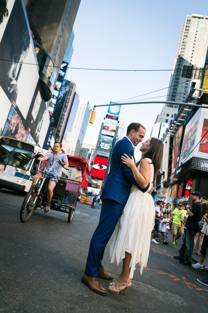 Photo from an engagement shoot to accompany an article about what do you do after you get engaged, by Times Square engagement photographer, Kelly Williams