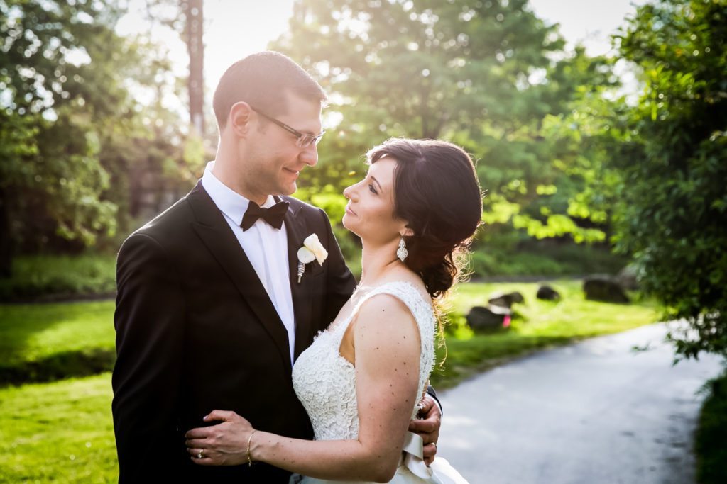 Bride and groom portrait after their Fordham University Church wedding