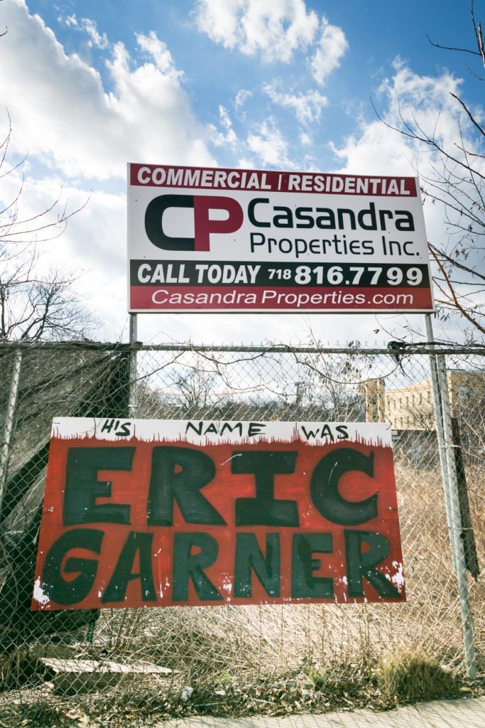 Abandoned Staten Island lot with Eric Garner sign, by NYC photographer, Kelly Williams