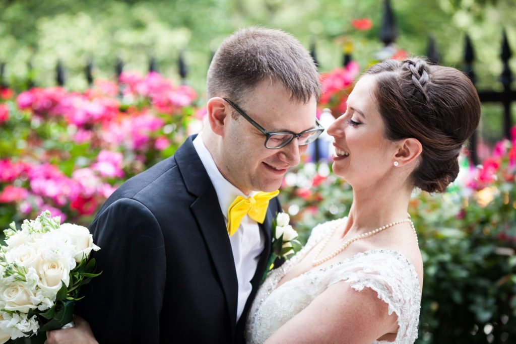 Bride and groom portrait in Stuyvesant Square for a Columbus Citizens Foundation wedding by NYC wedding photojournalist, Kelly Williams