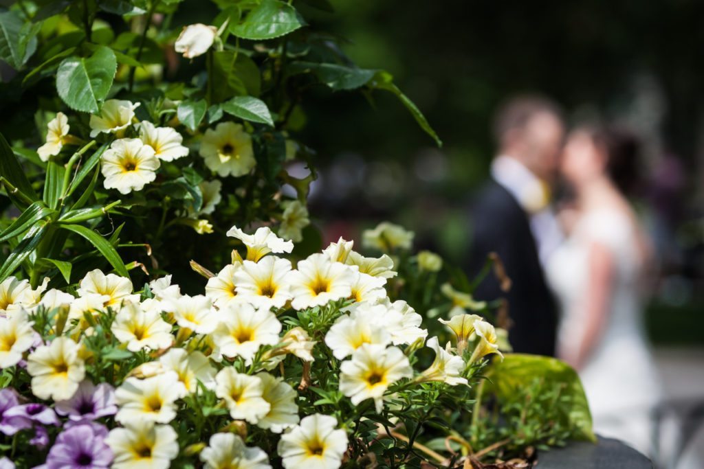 Bride and groom portrait in Madison Square Park for a Columbus Citizens Foundation wedding by NYC wedding photojournalist, Kelly Williams