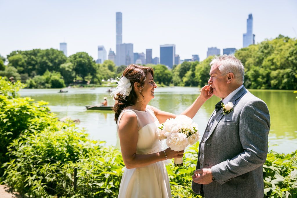 Bride and groom before a Ladies Pavilion wedding by NYC wedding photojournalist, Kelly Williams
