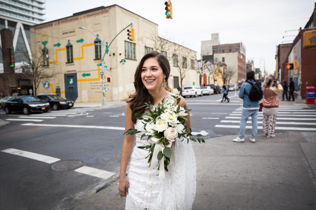 Wythe Hotel Wedding Rooftop Ceremony with NYC Skyline Views