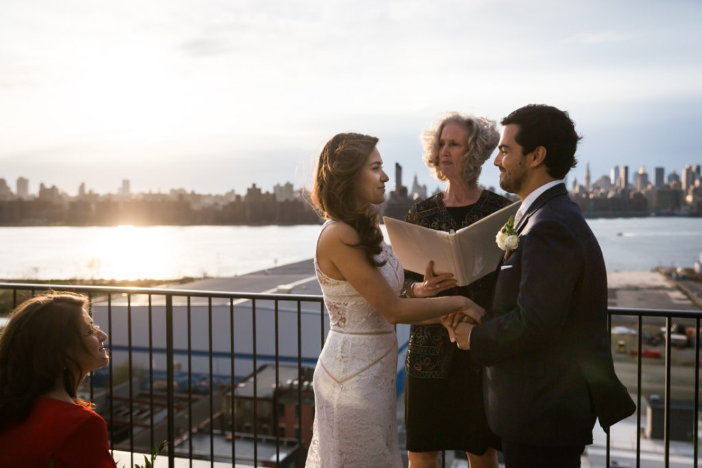 Wythe Hotel Wedding Rooftop Ceremony with NYC Skyline Views
