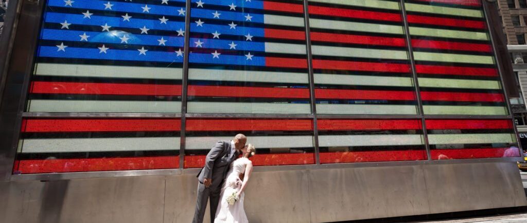 Brian and Niki's wedding photos in Times Square by NYC wedding photojournalist, Kelly Williams