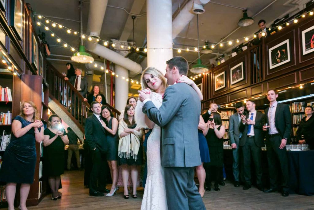 Bride and groom during first dance at a Housing Works wedding