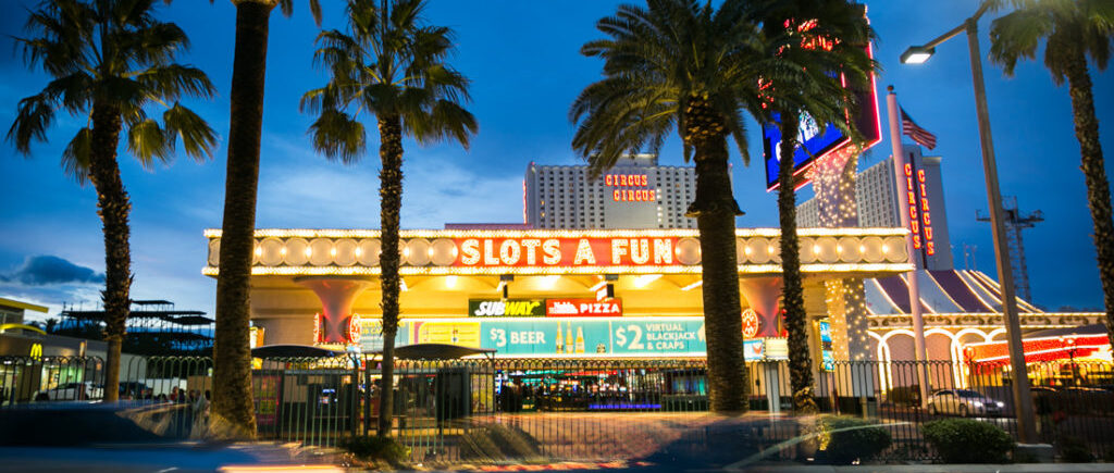Slots-A-Fun casino in Las Vegas at night