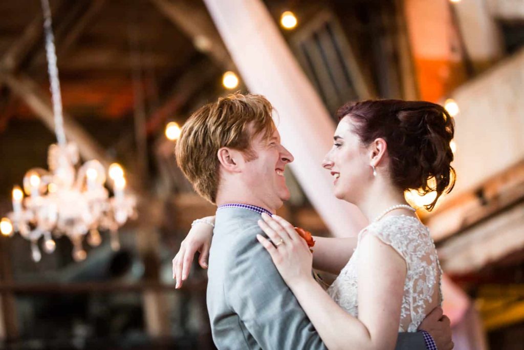 Bride and groom during first dance at a Greenpoint Loft wedding