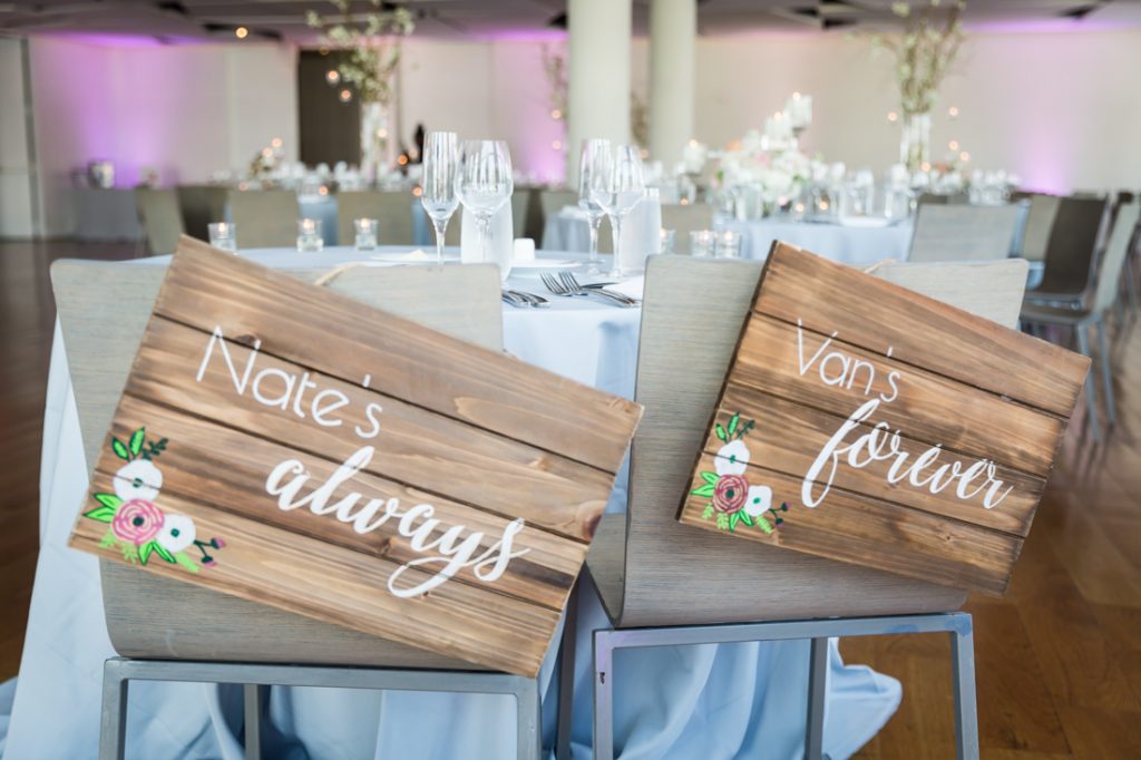 Bride and groom signs as a wedding DIY project