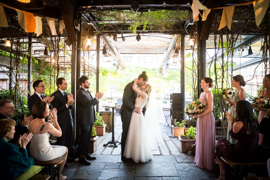 Bride and groom kissing at a Gallow Green wedding