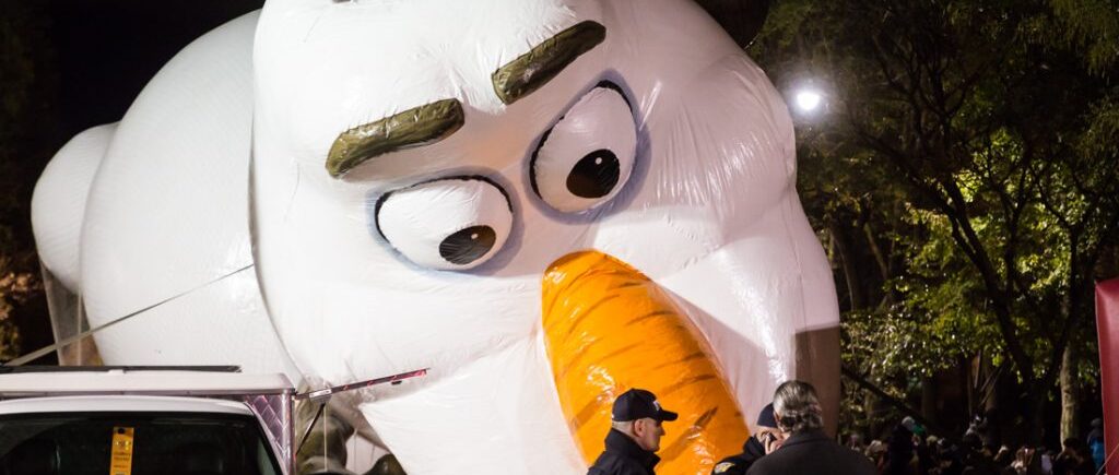 Balloon being inflated at the NYC Thanksgiving Parade Inflation Celebration