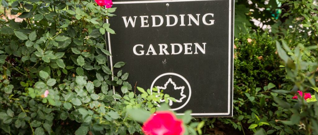 Wedding Garden sign for an article on City Hall wedding portrait locations