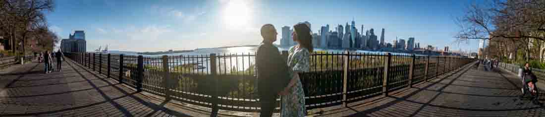 Panoramic view of couple on Brooklyn Heights Promenade
