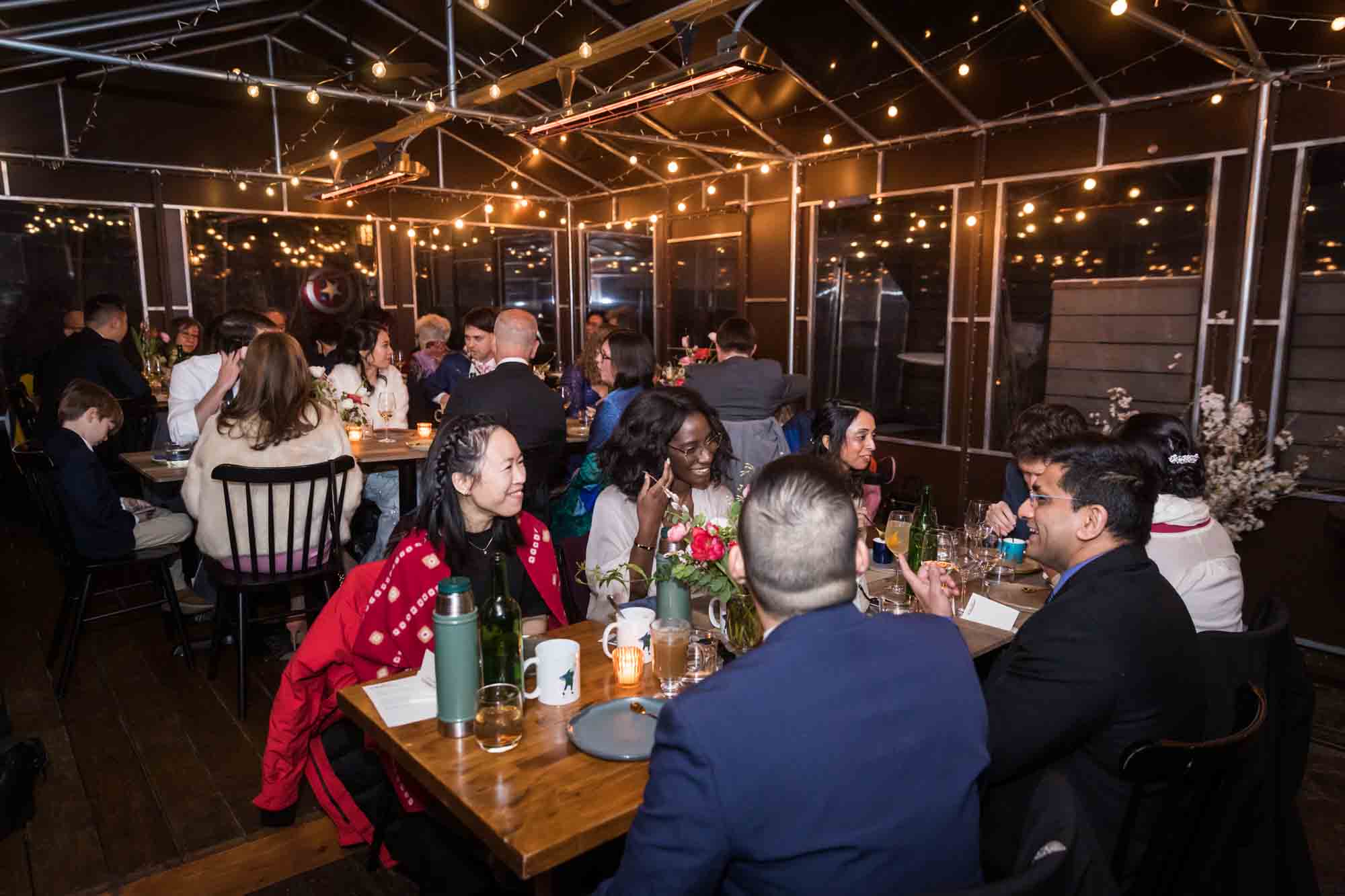 Guests seated at a Brooklyn restaurant wedding