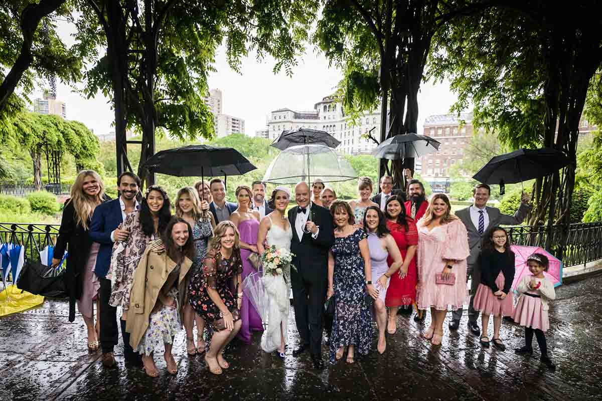 Central Park Wisteria Pergola wedding photos of all guests under pergola canopy