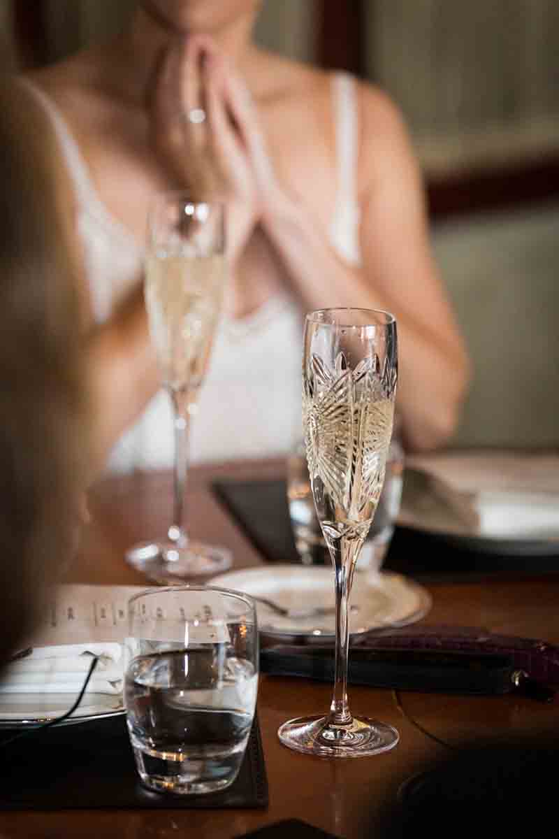Intricate champagne flutes on a table