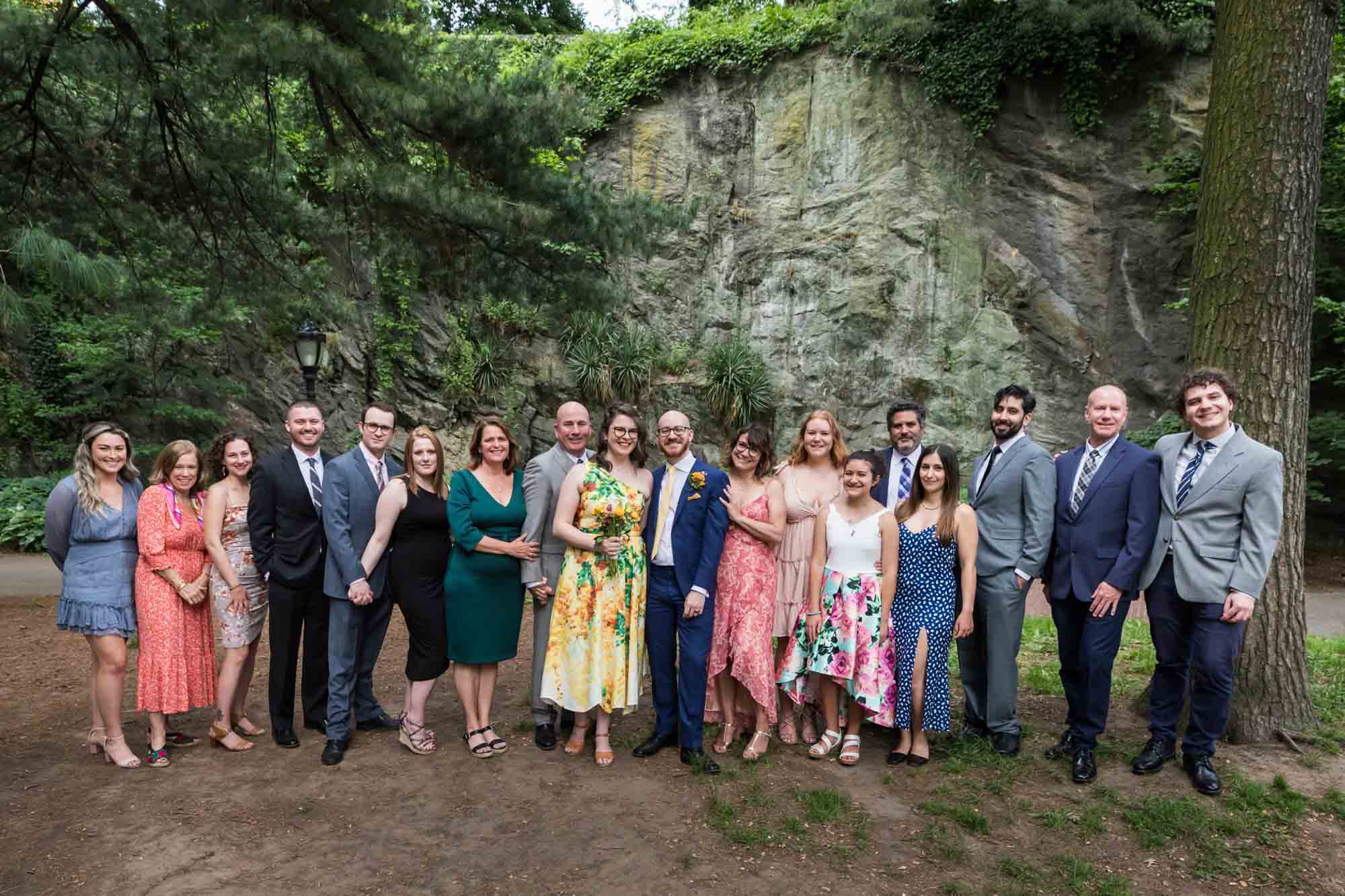 Portrait of wedding party and guests for an article on how to select a wedding date