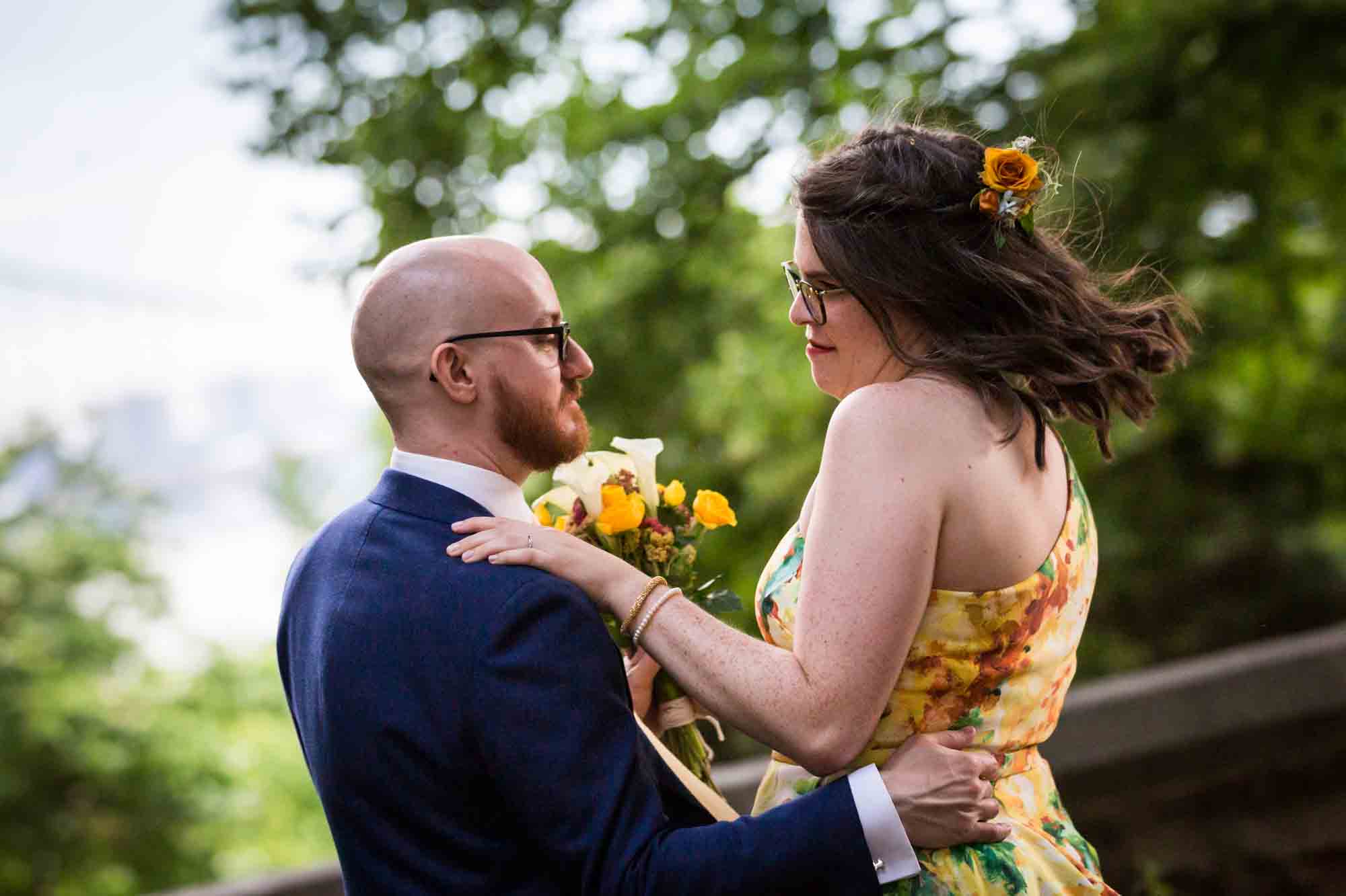 Fort Tryon wedding photos of bride and groom dancing
