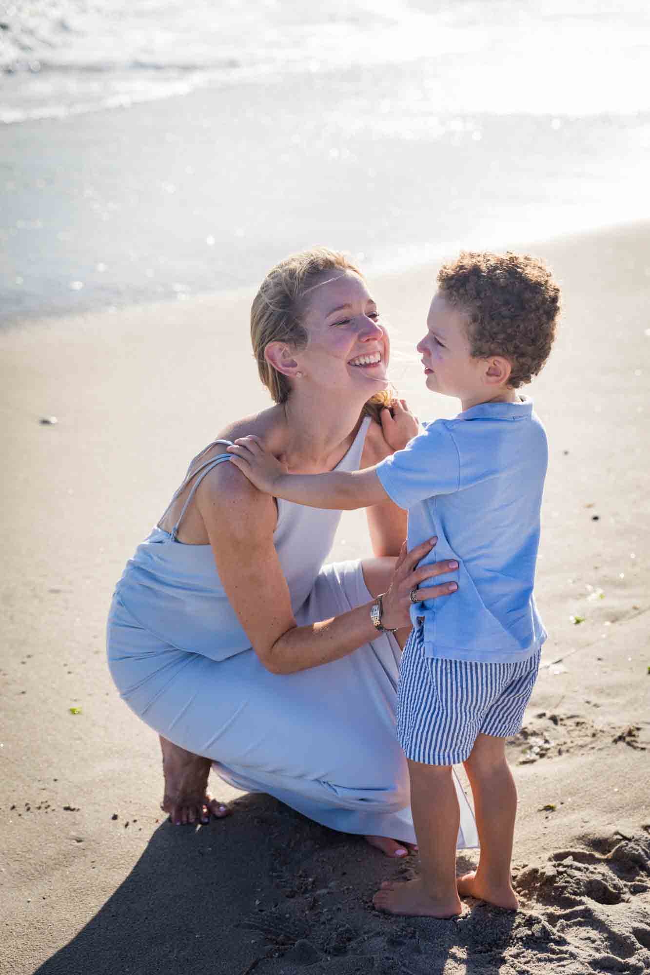 Fort Tilden beach family portrait of mother with small boy on beach