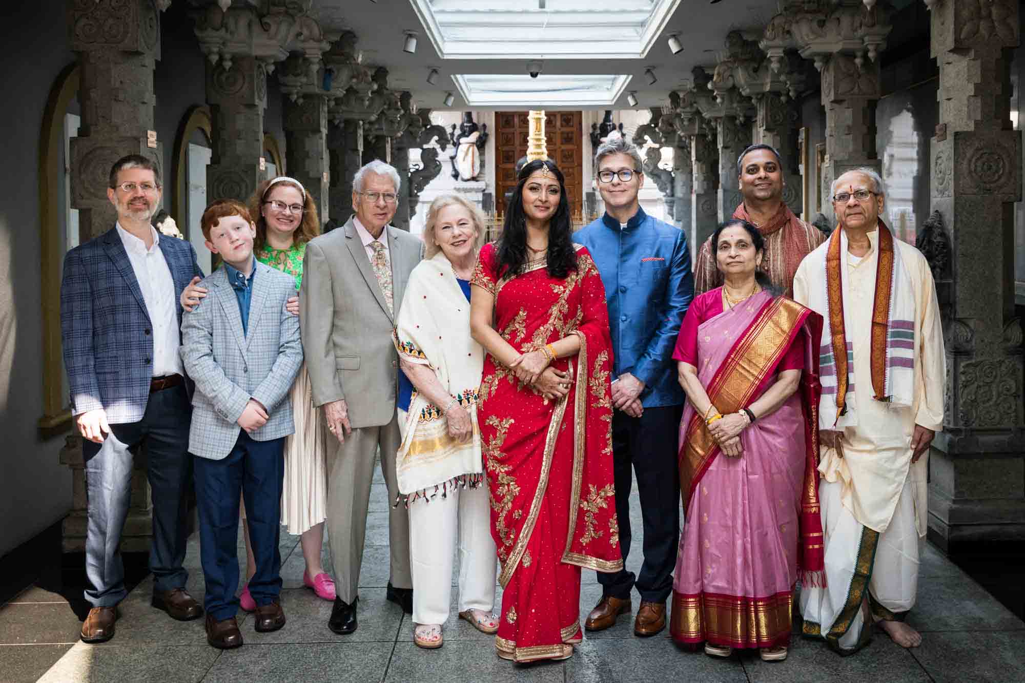 Ganesha Temple wedding photos of family portrait in main walkway
