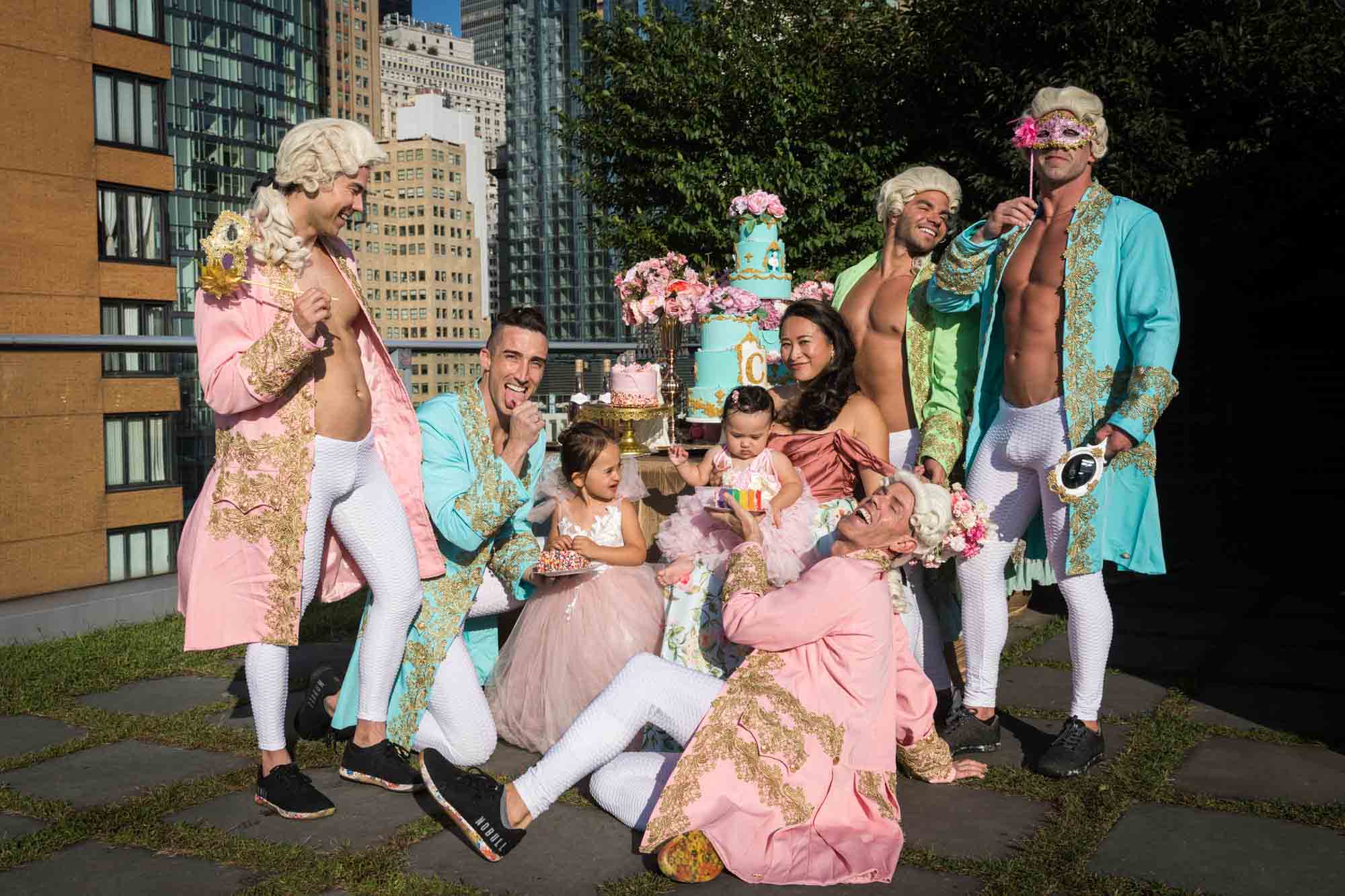 Guests dressed as Marie Antoinette and French courtiers for an article on event planning photography tips
