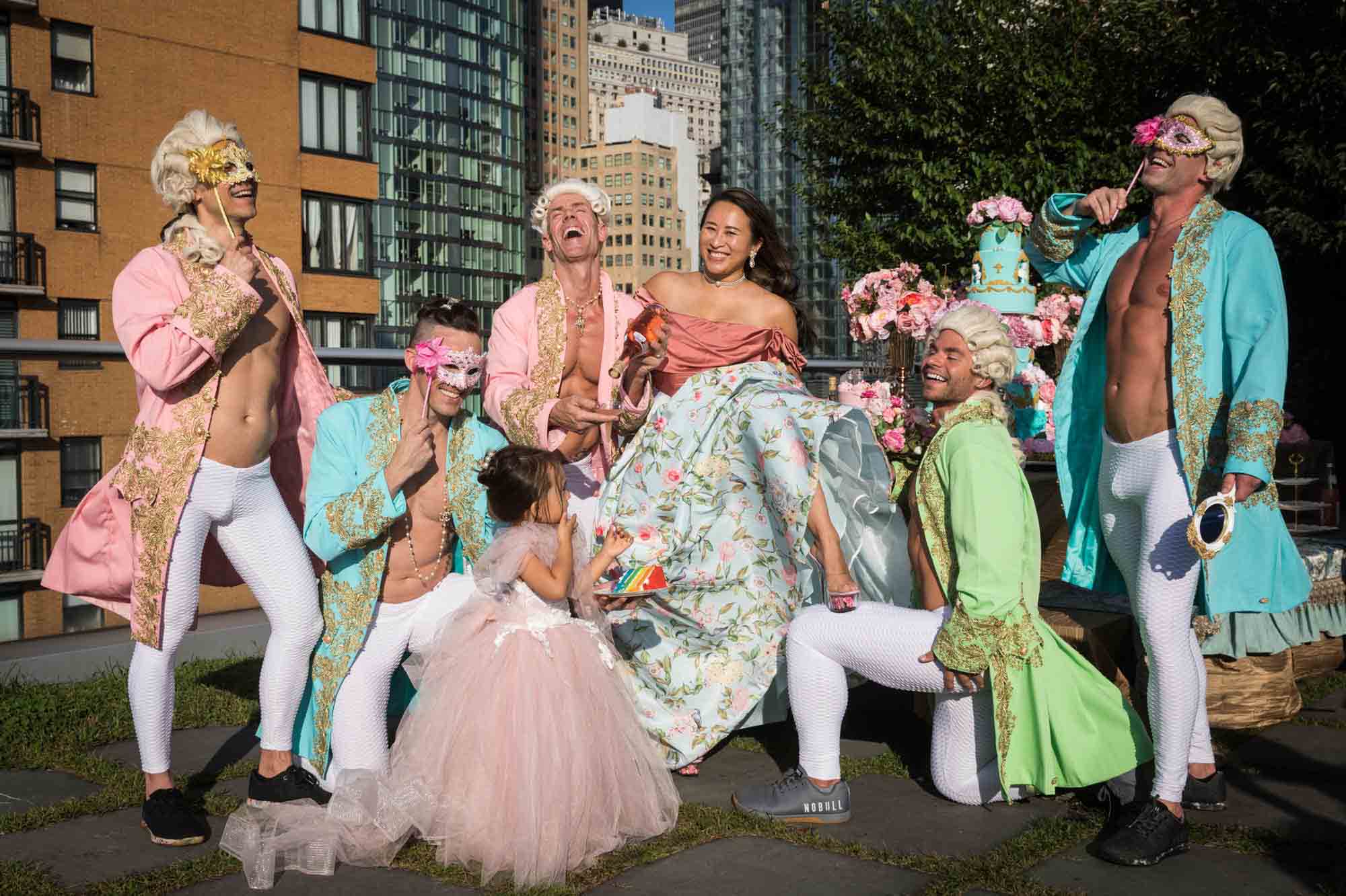 Woman and male guests dressed as Marie Antoinette and court for an article on event planning photography tips