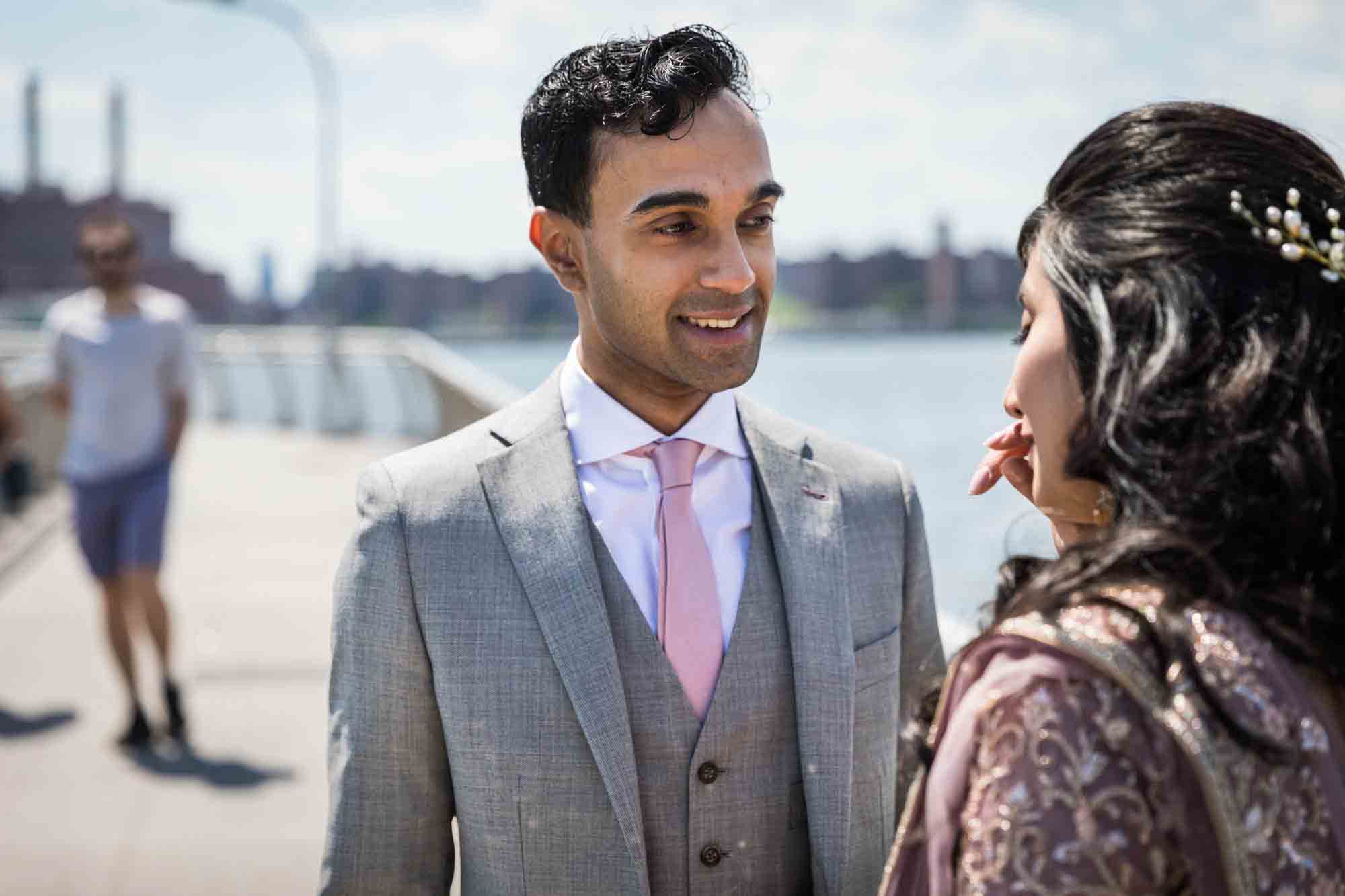 Groom seeing bride for first time during first look